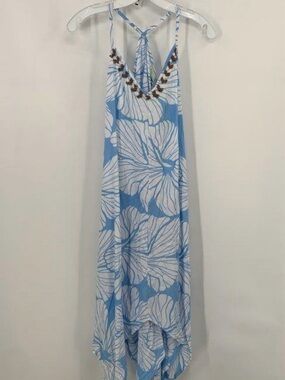 Santiki Blue & White Floral Halter Maxi Beach Dress Coverup Sz Sm